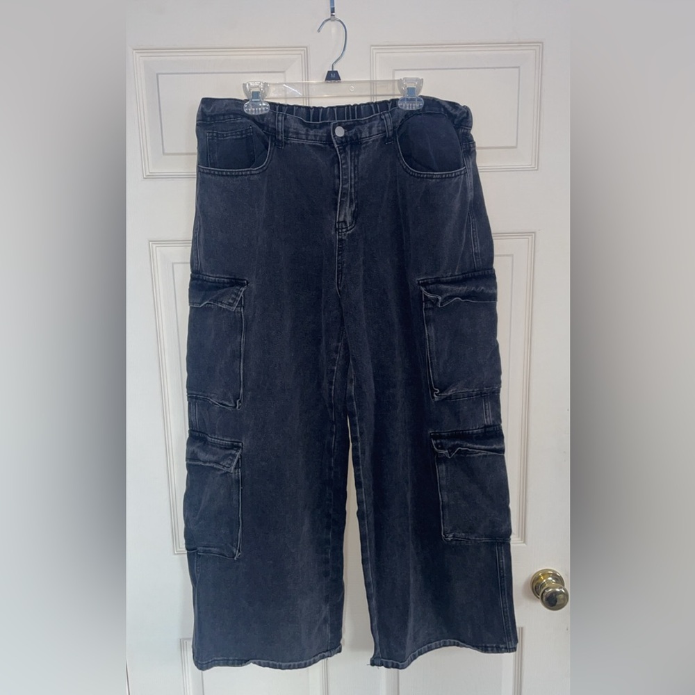 High Rise Cargo Straight Leg Jeans